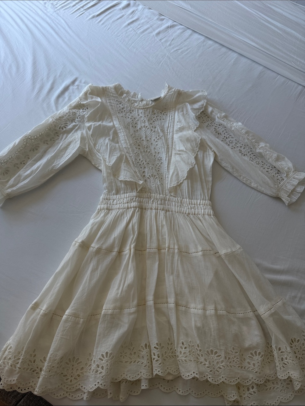 Sunday Best Cream Eyelet Ruffle Mini Dress with Smocked Waist